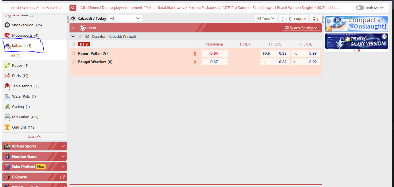 12bet kabaddi betting saba selection